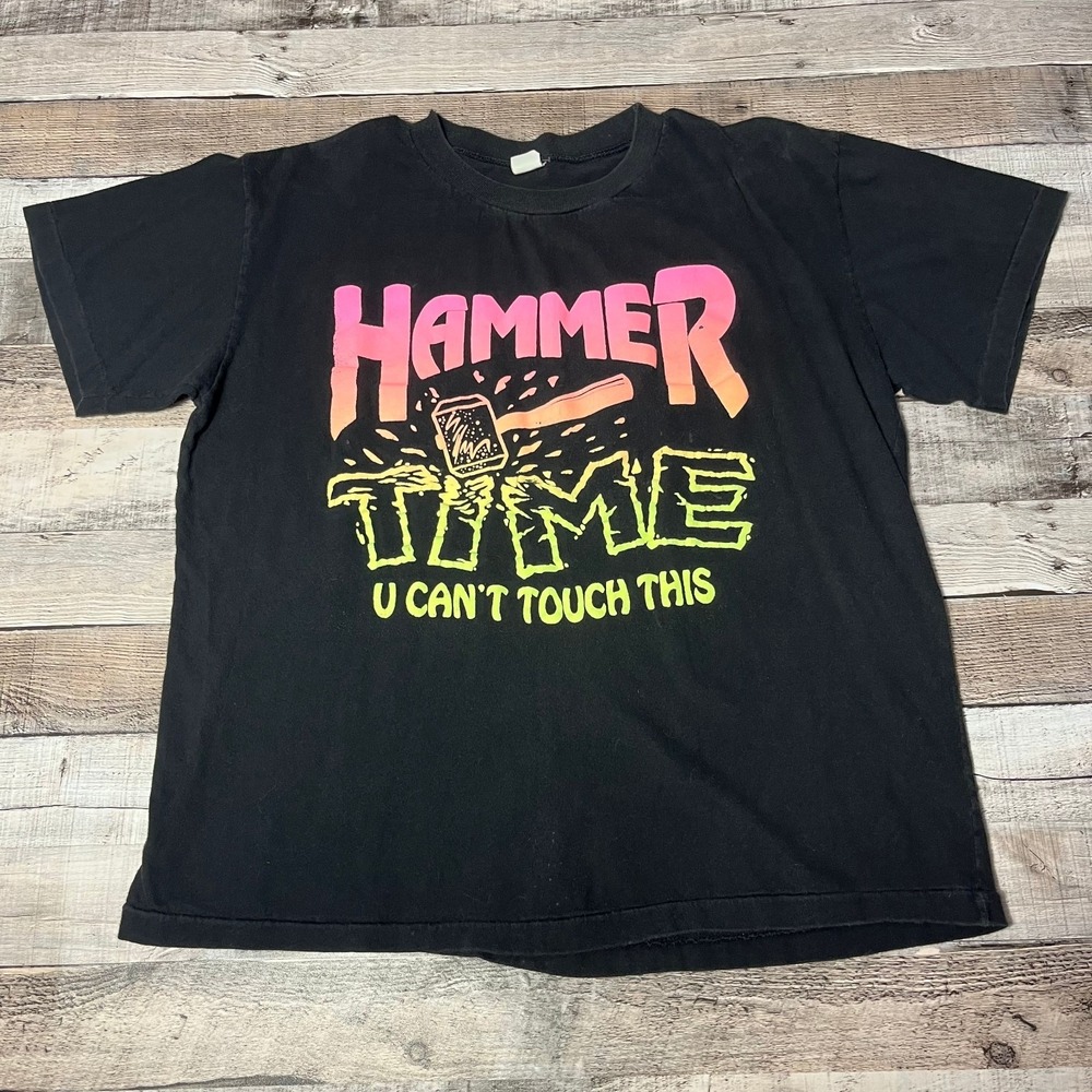 MC Hammer Shirt Large Black U Can't Touch This Vintage Rap Tee Rapper Puff Print